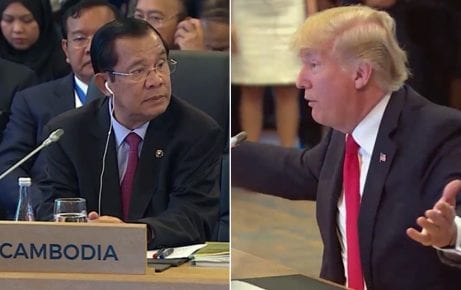 Cambodian Prime Minister Hun Sen and US President Donald Trump at the ASEAN Summit in Manila in November 2017.