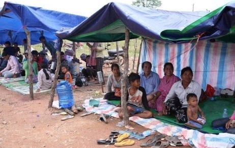Evacuees rest under tents in Ratanakiri province’s Lumphat district on August 11, 2019. (National Committee for Disaster Management)