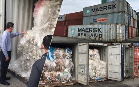 Containers filled with plastic waste at the Sihanoukville port on July 16, 2019