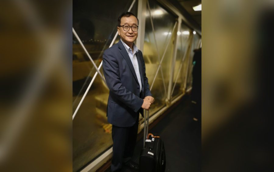 Sam Rainsy at what he wrote was a Paris airport before boarding a flight to Asia, in a photo posted to his Facebook page late November 8, 2019 Central European Standard time, early morning November 9, 2019 Indochina Time.