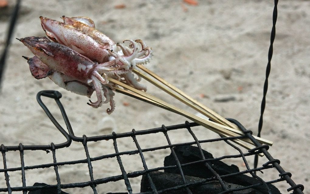 Grilled squid on a Cambodian beach in 2007 (Matthew Klein/Flickr)