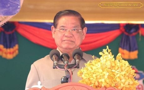 Interior Minister Sar Kheng speaks in Battambang province on January 9, 2020, in a photo posted to Kheng’s Facebook page.