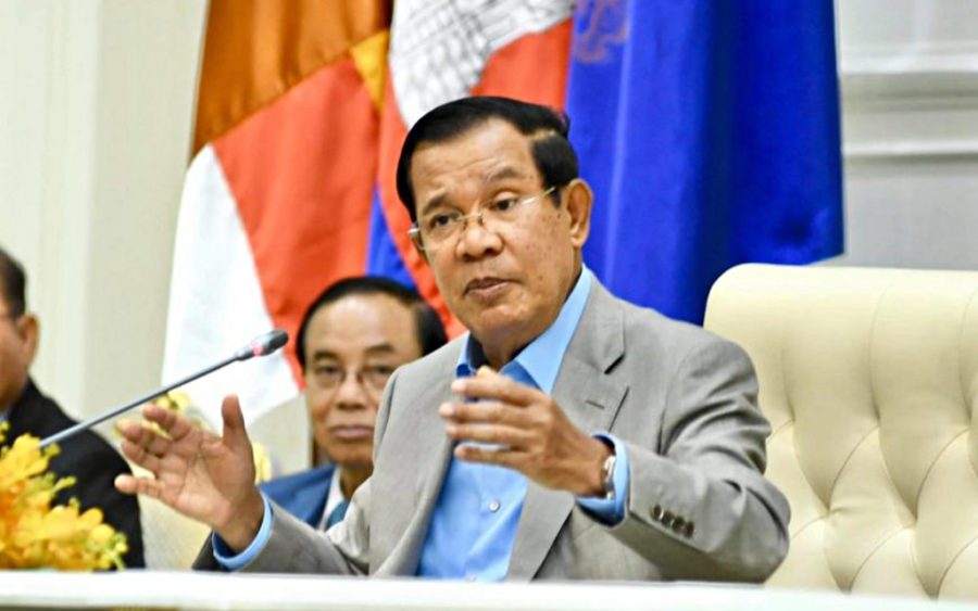 Prime Minister Hun Sen speaks at a press conference at Phnom Penh’s Peace Palace on January 30, 2020, in a photo posted to his Facebook page.