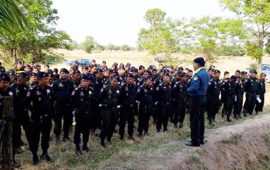 Banteay Meanchey provincial military police officers stand in formation (Banteay Meanchey provincial military police)