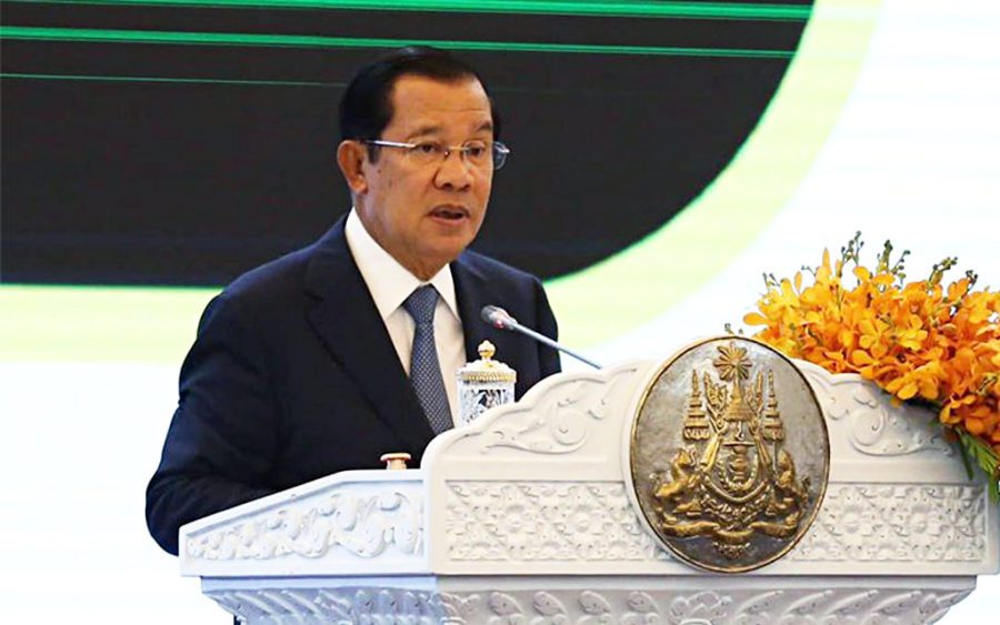 Prime Minister Hun Sen speaks at the Peace Palace in Phnom Penh on January 31, 2020, in this photograph posted to Hun Sen’s Facebook page.