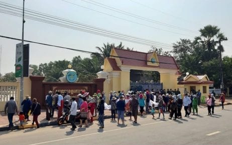 Dozens of villagers involved in a land dispute with Chinese company Union Development Group protest outside the Koh Kong provincial hall on February 3, 2020. (Adhoc)