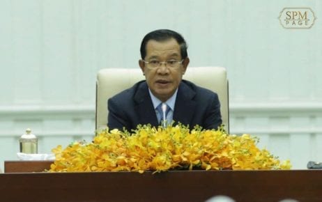 Prime Minister Hun Sen speaks at the Peace Palace in Phnom Penh on February 24, 2020, in this photograph posted to his Facebook page.