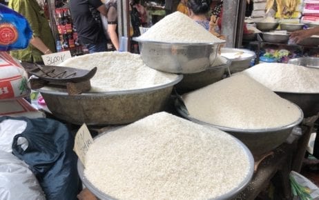 Rice for sale in Phnom Penh's Boeng Keng Kang market on March 8, 2020 (Matt Surrusco/VOD)