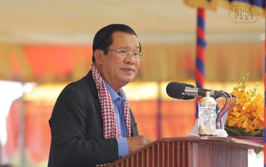 Prime Minister Hun Sen gives a speech on March 9, 2020, in this photograph posted to his Facebook page.