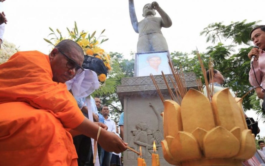 Activist monk Luon Sovath attends a ceremony marking the 13th anniversary of the murder of union leader Chea Vichea in 2017. (Supplied)