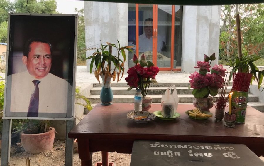 A memorial for Kem Ley and his unfinished stupa at his family home in Takeo province's Tram Kak district on January 11, 2020. (Ouch Sony/VOD)