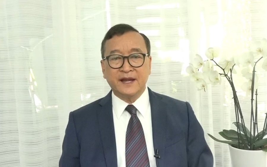 CNRP co-founder Sam Rainsy announces a ‘campaign to end impunity’ in a still from a video posted on his Facebook page on July 10, 2020.