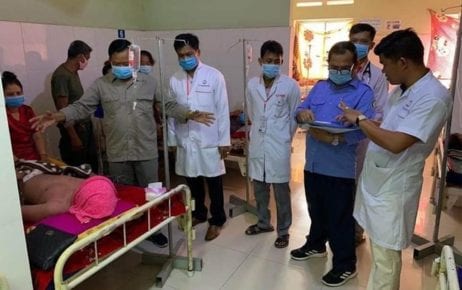 Poipet City authorities and doctors visit chikungunya patients at the Poipet Referral Hospital, in a photograph posted to Poipet City Hall’s Facebook page in June 2020.