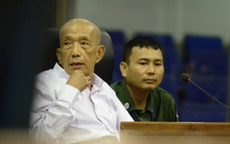 Kaing Guek Eav, alias “Duch,” on June 13, 2016, during his testimony at the Khmer Rouge Tribunal in Case 002/02 against fellow former regime leaders Khieu Samphan and Nuon Chea. (Nhet Sok Heng/ECCC)