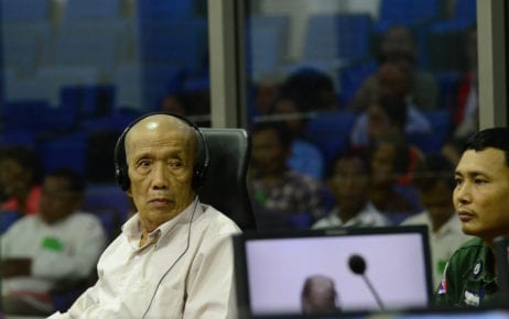Kaing Guek Eav, known as "Duch" on June 23, 2016, during his testimony at the Khmer Rouge Tribunal in Case 002/02 against fellow former Khmer Rouge senior leaders Khieu Samphan and Nuon Chea. (Nhet Sok Heng/ECCC)