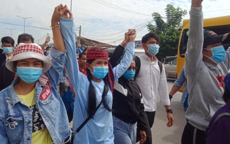 Activists protest in Phnom Penh on September 7, 2020, in a photo posted to the Facebook page of the Khmer Student Intelligent League Association.