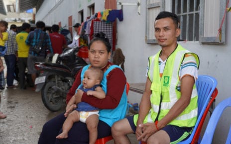 Striking Cintri worker Phay Hy, 27, at the company’s garage in Phnom Penh on October 8, 2020 (Tran Techseng/VOD)