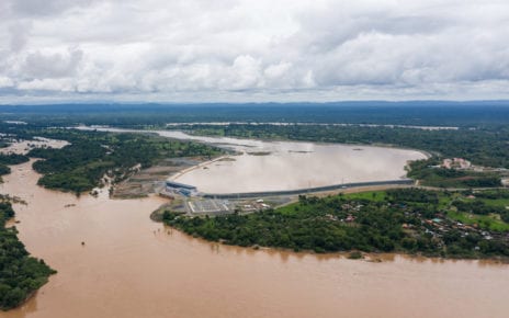 The Don Sahong dam, with the Sadam channel visible behind it, on August 14, 2020. (Enric Català/VOD)