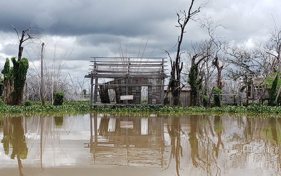 A building leftover from the flooded Kbal Romeas commune in Stung Treng province on September 22, 2020. (Danielle Keeton-Olsen/VOD)