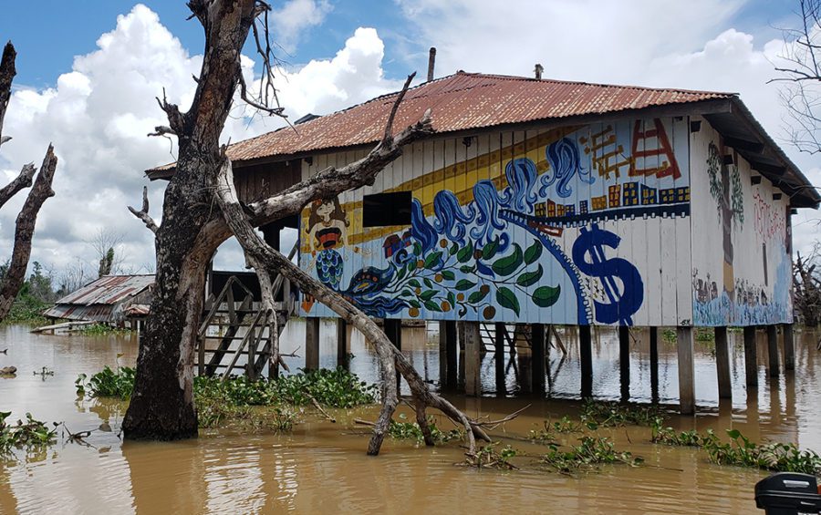 A pagoda from the original Kbal Romeas commune, which had been painted by visiting artists after the community moved out, in Stung Treng province on September 22, 2020. (Danielle Keeton-Olsen/VOD)