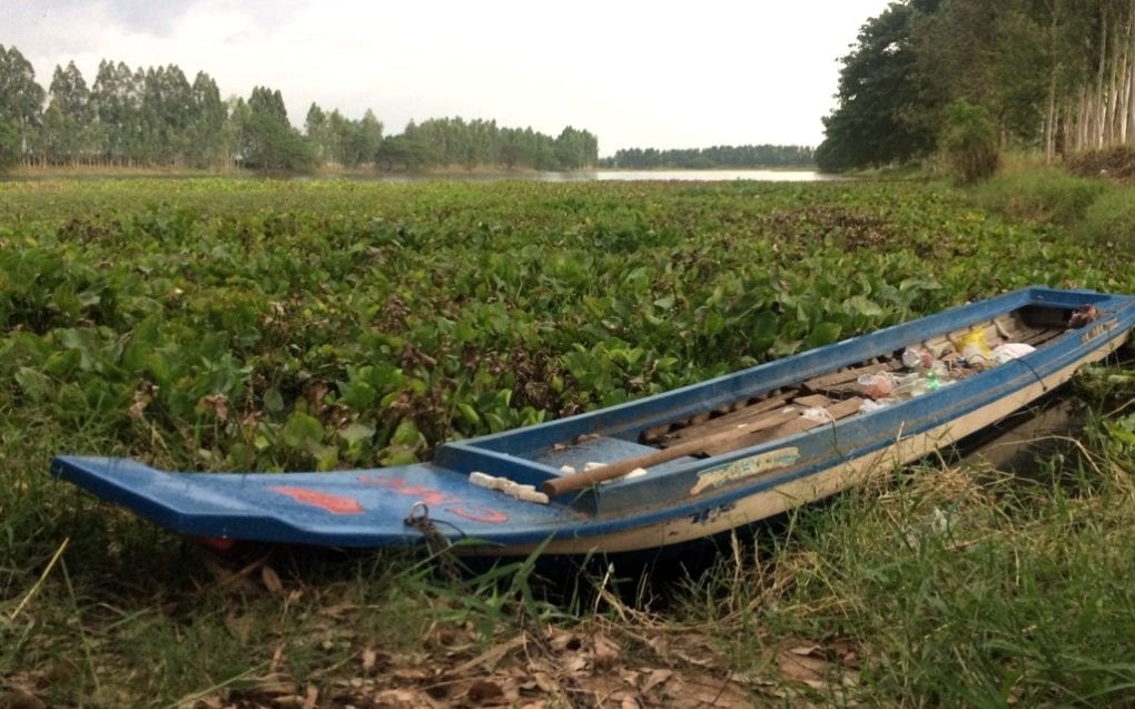 A rowboat on a pond in Setbo commune, in Kandal province’s Takhmao city, where a banana thief died while surrounded by a mob, in a photo taken on November 20, 2020. (Michael Dickison/VOD)