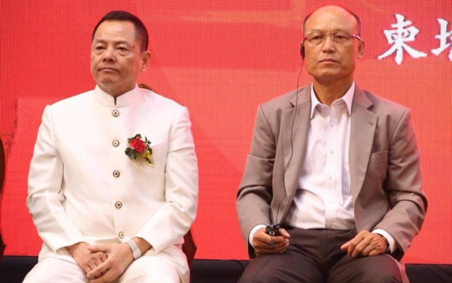 Former Macau crime boss Wan Kuok Koi and Cambodian military police chief Sao Sokha at a World Hongmen History and Culture Association event in Cambodia in May 2018 (Men Sam An's Facebook page).