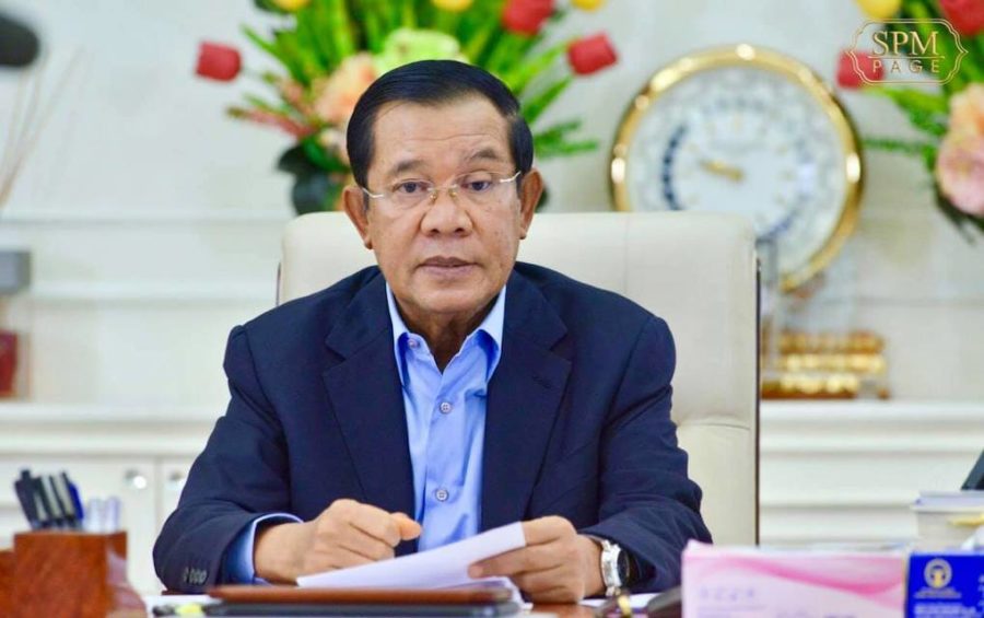 Prime Minister Hun Sen delivers a speech from his home in Kandal province on December 15, 2020, in this photograph posted to his Facebook page.