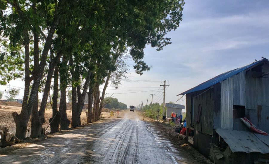 The guarded entrance to the new airport development in Kandal province's Kandal Stung district on January 8, 2021. (Danielle Keeton-Olsen/VOD)