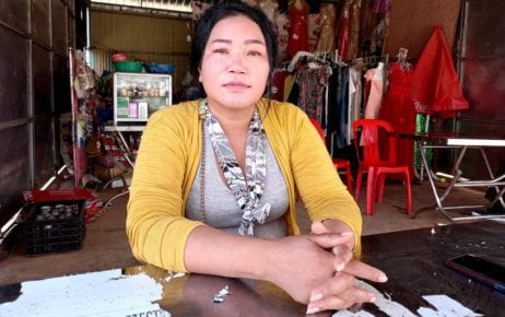Former garment worker Chan Bony, 42, in her tailor shop in Kandal province’s Mok Kampoul district in January 2021. (Yon Sineat/VOD)