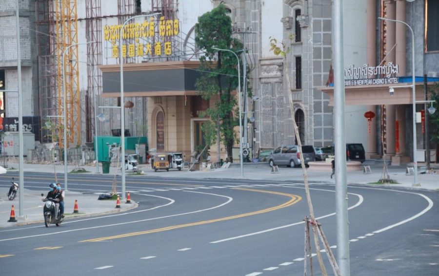 Near empty streets in Sihanoukville on March 4, 2021 as the Preah Sihanouk provincial administration announced a ban on travel in and out of the province following a rise in Covid-19 cases. (Preah Sihanouk provincial administration’s Facebook page)