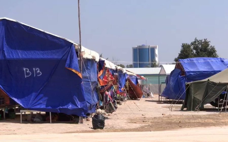 Quarantine tents set up near the Thai border in Battambang province, in a photo supplied by the provincial administration.
