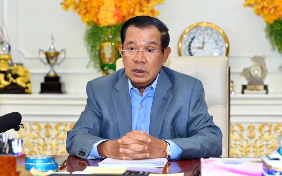 Prime Minister Hun Sen makes a three-hour speech about Covid-19 on April 10, 2021, in a photo posted to his Facebook page.