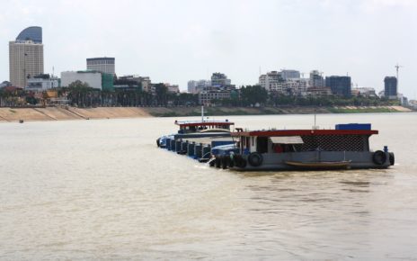 A sand barge in Phnom Penh on July 12, 2021. (Michael Dickison/VOD)