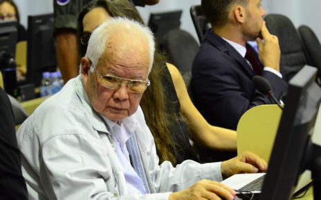 Khmer Rouge head-of-state Khieu Samphan in the closing statements of Case 002/02 on June 13, 2017, in a photo supplied by the Khmer Rouge Tribunal.