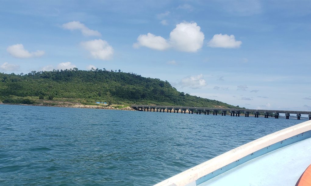 A dock built on the Gulf of Thailand within the Union Development Group concession's western coast in Koh Kong's Kiri Sakor district on June 28, 2021. (Danielle Keeton-Olsen/VOD)