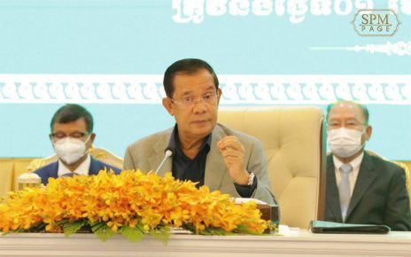 Prime Minister Hun Sen speaks for more than four hours during the launch of children's vaccination campaign, in a photo posted to the premier's Facebook page on August 1, 2021.