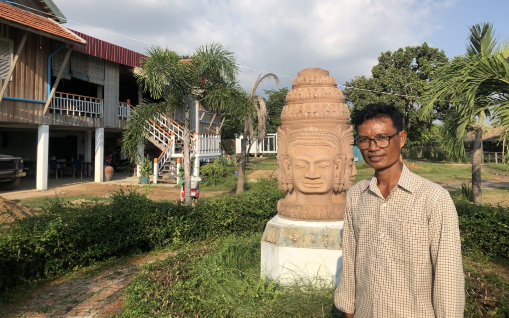 Men Yuth, a former teacher at Banteay Prieb vocational school, stands near a memorial to Brother Richie Fernando on September 28, 2021. (Matt Surrusco/VOD)
