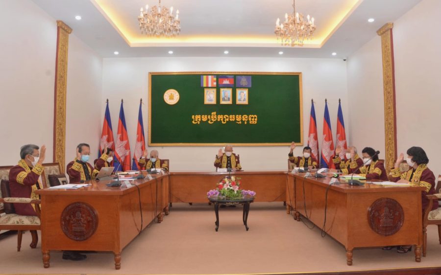 The Constitutional Council met on Monday to review amendments that would prohibit Cambodians with dual citizenship from holding high office, in a photo posted to the council's Facebook page.