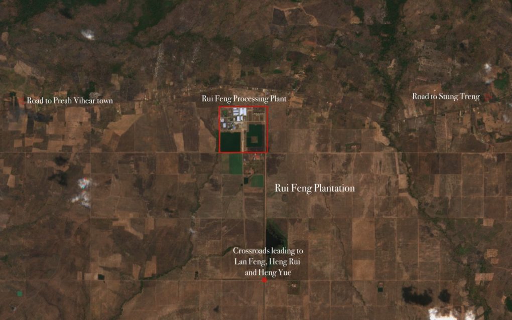 The Rui Feng plantation and processing plant in Preah Vihear's Chheb district as seen in a satellite image from the ESA's Sentinel satellite on March 11, 2021.