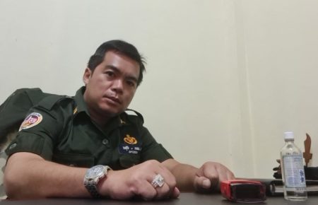 Kratie city military police chief Tep Huy at the base in July 2021. (Kratie Military Police)