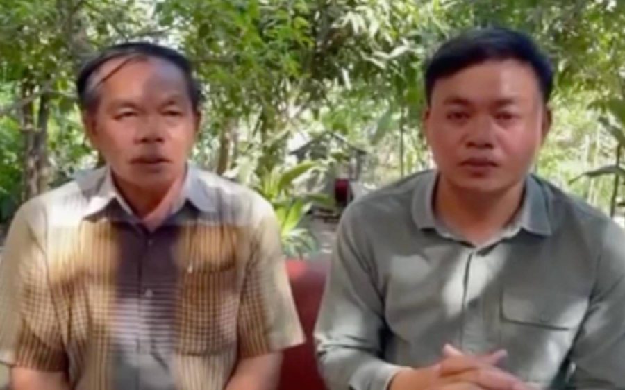 Kong Boeb and Boeb Dara apologize over Dara’s outburst at a CPP meeting, in a video posted by Boeb.