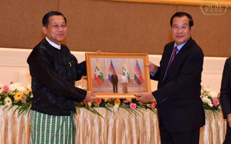 Junta chief Min Aung Hlaing met with Prime Minister Hun Sen on January 7, 2021 in Myanmar. (Hun Sen's Facebook page)