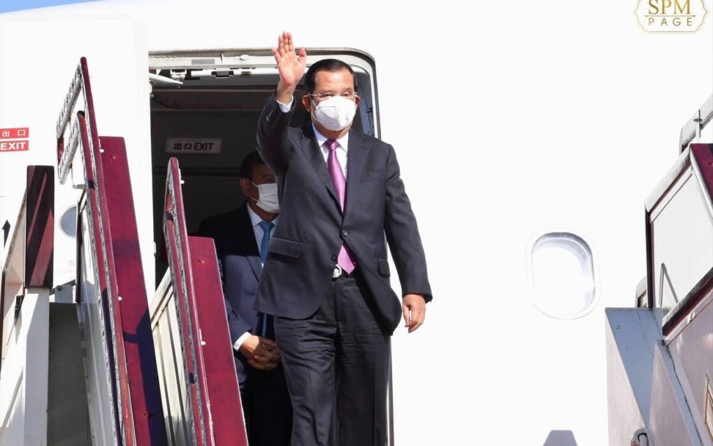 Prime Minister Hun Sen arrives in Naypyidaw, Myanmar, on January 7, 2022. (Hun Sen's Facebook page)