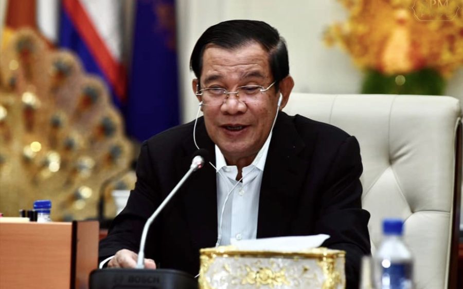 Prime Minister Hun Sen photographed during a phone call with Indonesian President Joko Widodo on January 21, 2022. (Hun Sen's Facebook page)