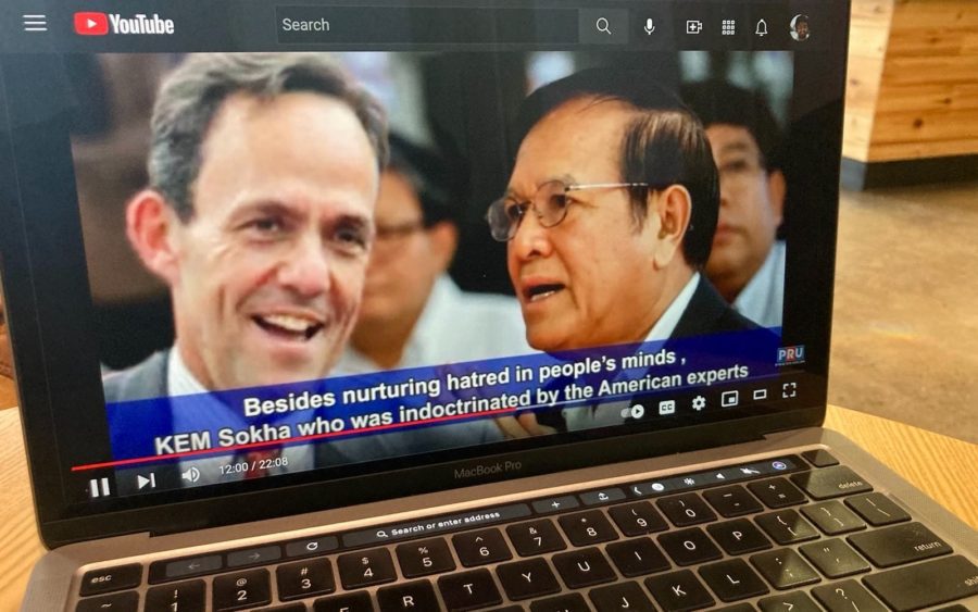A propaganda video produced by a government agency in 2017 alleged Kem Sokha, pictured here with former U.S. ambassador William Todd, was colluding with the U.S. to overthrow the Hun Sen administration. (PQRU)