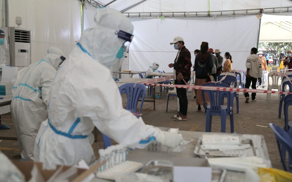 A testing station for NagaWorld protesters on Phnom Penh Koh Pich on February 5, 2022. (UNOHCHR Cambodia)