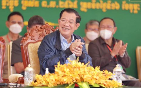 Prime Minister Hun Sen at a road inauguration ceremony in Prey Veng province on February 16, 2022. (Hun Sen's Facebook page)