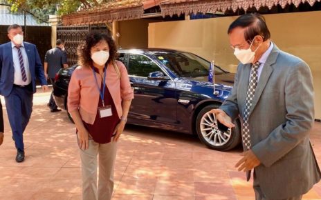 CNRP leader Kem Sokha meets the head of the E.U. Delegation to Cambodia at his residence on February 10, 2022. (Kem Sokha's Facebook page)