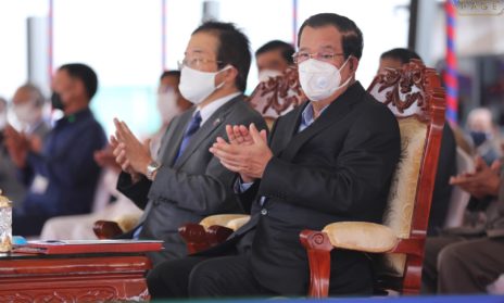 Prime Minister Hun Sen at a Tuesday event commemorating a new wastewater treatment station, as shown in a picture posted to his official Facebook account, February 2, 2022.