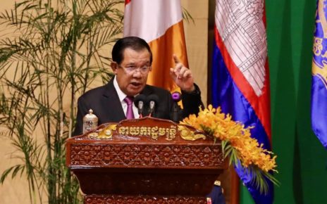 Prime Minister Hun Sen speaking at the Interior Ministry's annual meeting on February 23, 2022. (Hun Sen's Facebook page)